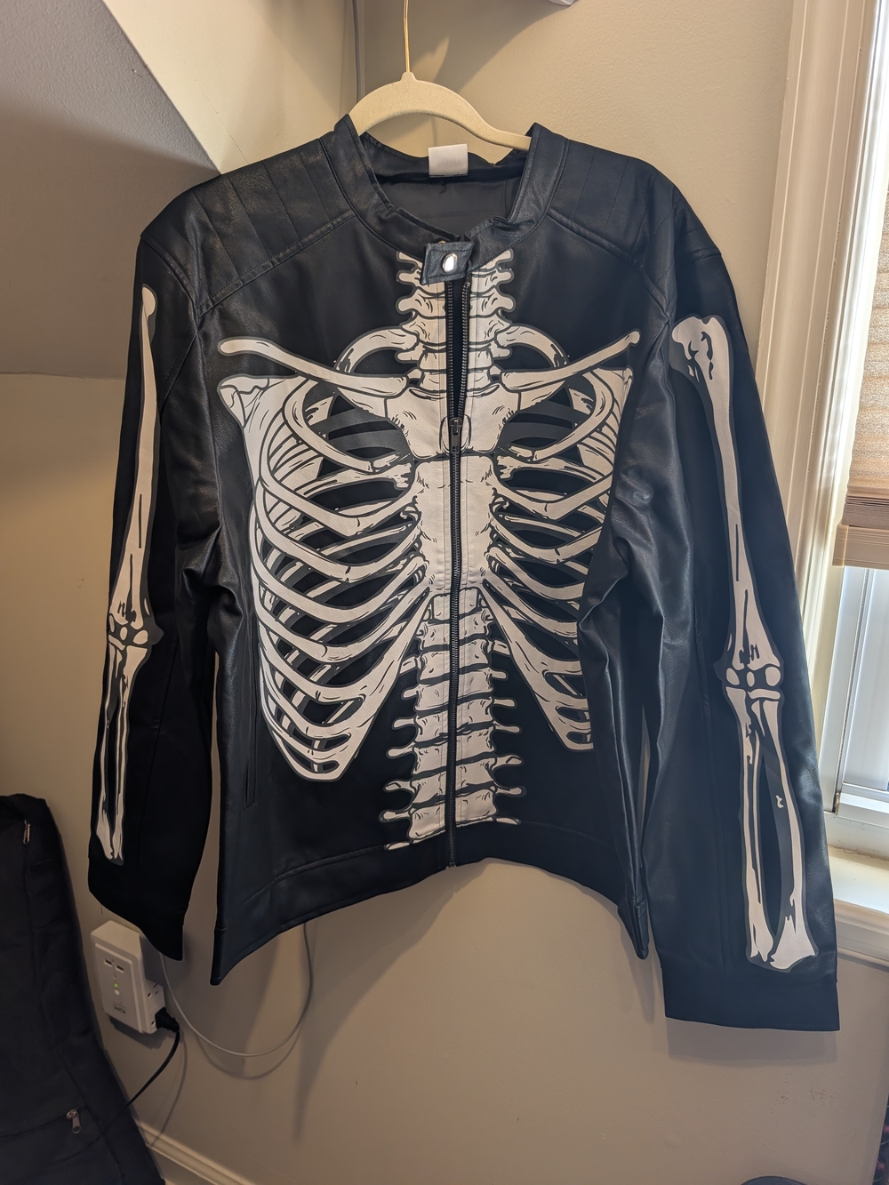 Spirit Black Faux Leather Skeleton Print Jacket